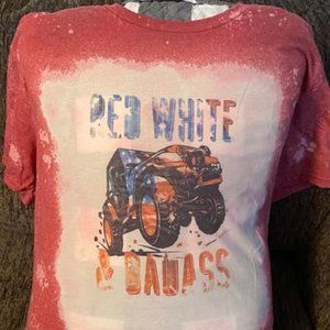 Handmade Bleached Red White & Bad A** Tee NWOT